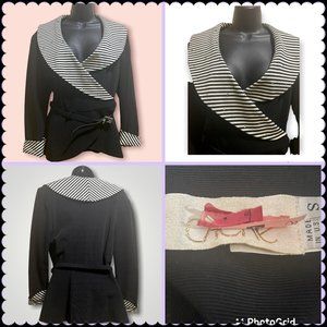 Cache Black Rhinestone Embellished Blazer Jacket SZ S WRAP/CROSS-OVER STRIPE